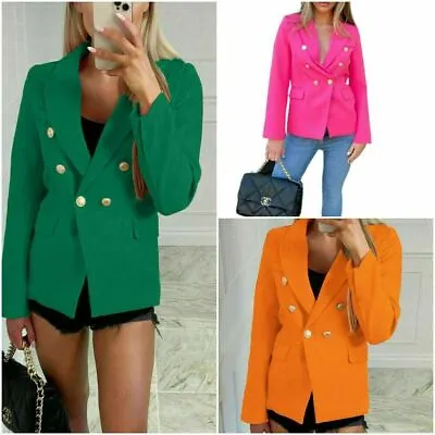 £18.95 • Buy Womens Gold Button Blazer Ladies Double Breasted Military Formal Office Jackets