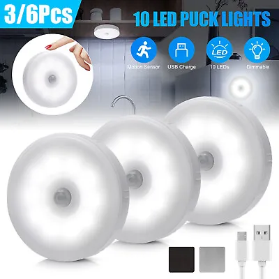 $21.98 • Buy 6X 10 LED Motion Sensor Under Cabinet Closet Light USB Rechargeable Kitchen Lamp