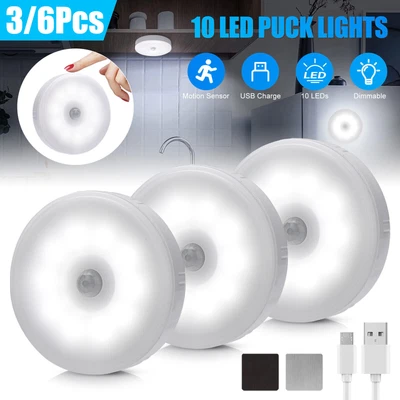$21.98 • Buy 6X 10 LED Motion Sensor Under Cabinet Closet Light USB Rechargeable Kitchen Lamp