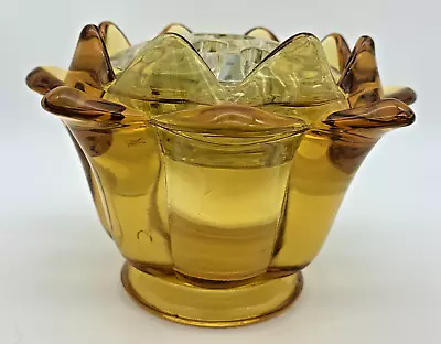 Vtg. Viking Glass Amber Artichoke With Clear Glass Frog 3.75” Tall X 5” Wide • $47.50