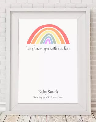 Personalised Rainbow Baby Shower Fingerprint Gift Poster Print A4 PR102 • £4.25