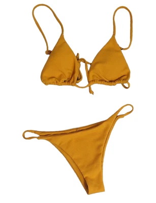 $15.29 • Buy Zaful Womens Gold Yellow Textured Material Triangle Top String Bikini Set Sz M