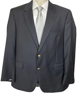 Jos. A. Bank Bespoke Mens 44R Navy Blue Gold Button Blazer Jacket FLAWS (t6) • $39.99