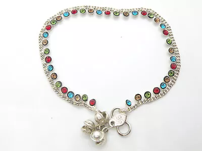 BS Signed Vintage Multicolor Rhinestones Silver Bollywood Women Ankle Bracelet • $12.90