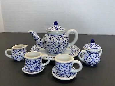Vintage Cobalt Blue &White Porcelain Floral Miniature Tea Set • $27