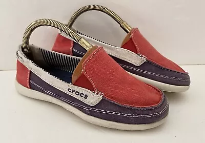 Crocs Women's Walu Canvas Loafer Slip On Shoes Deck Boat Summer - UK 5 Red Blue • £14.99