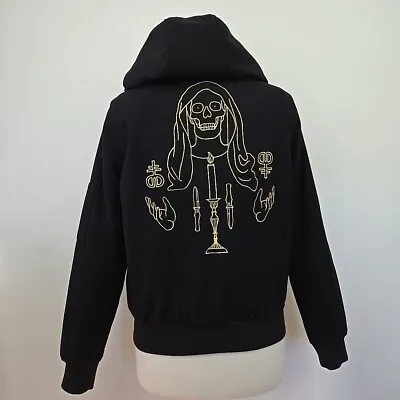 Drop Dead Lifetaker Bomber Black Wool Blend Hooded Jacket Size 8 Womens Medium • $59.97