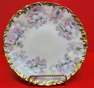 Antique T&V Limoges France HP Pink Dogwood 8 In Lush GILT  Trim • £27.43