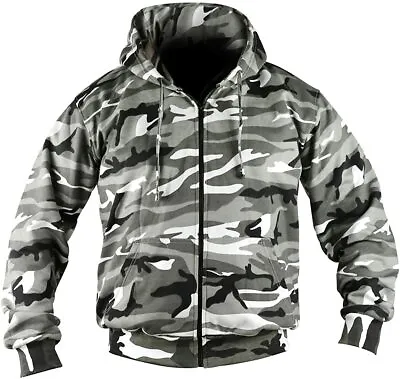 Urban Hoodie Full Zip Camo Adults Fleece Military Army Urban Biker Warm Jacket • £21.99