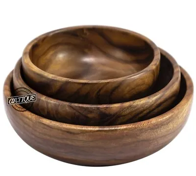 Wooden Serving Bowl - Set Of 3 - Fruit Salad Cereal Serving Bowls - Long Lasting • $30.34