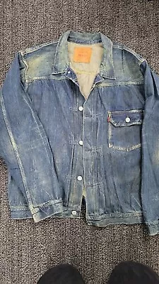 Vtg Levis Type1 506xx Selvedge Big E Denim Trucker Jacket Buckleback LARGE LVC • $599