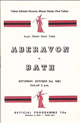 Aberavon v Bath 3 Oct 1981 RUGBY PROGRAMME • £4.99