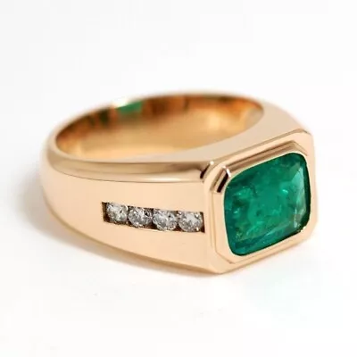 2.24 Ct Natural Emerald & Diamond Men’s Engagement Ring In Solid 14K Yellow Gold • $1275