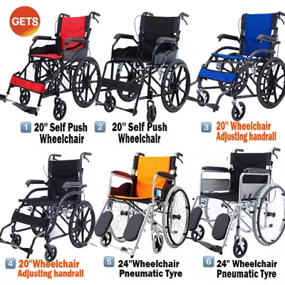 20  Foldable Wheelchair Park Brakes Lightweight Soft Mobility Aid Disabled Fold • $134.99