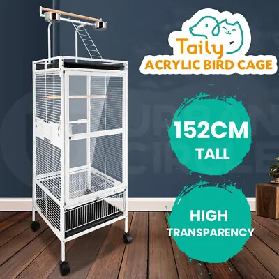 Taily Bird Cage Acrylic Large Aviary 152CM Parrot Cages Stand-Alone Budgie White • $198.99