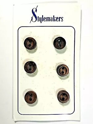 6 Vintage Wooden Buttons On Card Unused Brown 5/8 Inch  Stylemakers • $5.04