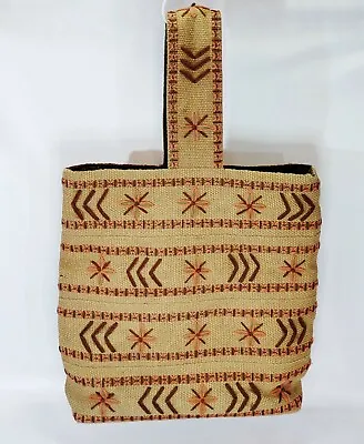 Vintage Burlap Tote Bag Embroidered Needle Point Earth Tone Corduroy Lining Boho • $21