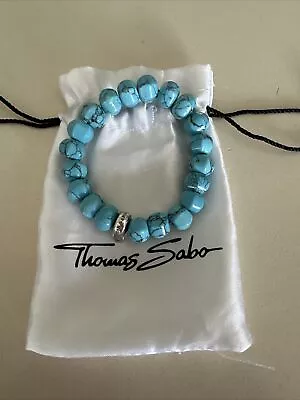 Thomas Sabo Bracelet Blue Turquoise Stretch Charm Sterling Silver 925 • $45