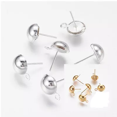 Earring Posts Studs Half Ball Dome With Rubber Backs Dangle Earrings 100pcs • £2.50