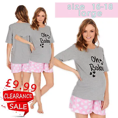 Maternity Pyjama Set Size Large 16 18 16-18 Maternity Jersey Cotton PJs Set UK  • £9.99