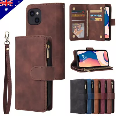 For IPhone 15 14 13 12 11 Pro Max XS X 8/7/6 Zip Wallet Case Leather Stand Cover • $7.49