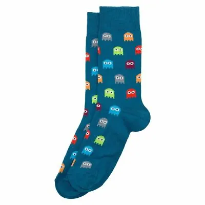Arcade 'pacman Ghost' - Quality Cotton-rich Tuquoise Fun Funky Socks  Uk 7/11 • £5.85