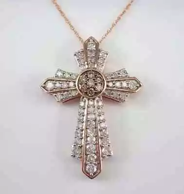 2.4Ct 14K Yellow Gold Plated Men's Real Moissanite Cross Charm Pendant 18  Chain • $148.19