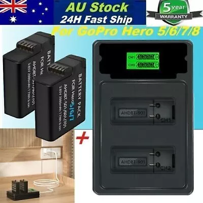 2Pack 2000mAh Battery + Charger For GoPro Hero 8 For Go Pro HERO 8 /7/6 /5 Black • $47.99