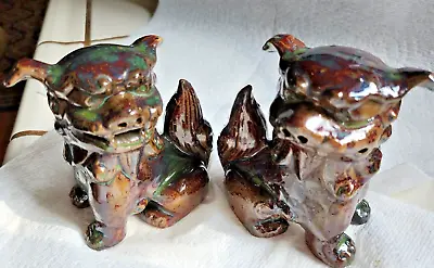 2 Ceramic Foo Dogs Brown With Green  Tint • $20