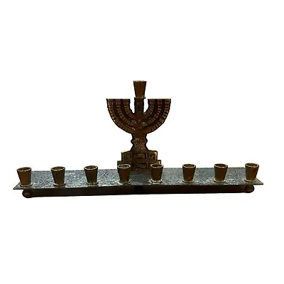 Vintage Oppenheim Israel Brass Enamel Chanukah Hanukkah Menorah Judaica • $34.99