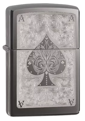 Zippo 28323 Ace Of Spades-Filigree Black Ice Finish Lighter Full Size • £26.50