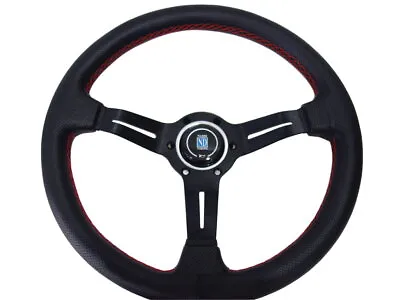 New Nardi Style Black Leather Red Stitch Car Sport Steering Wheel 345mm  • $82.39