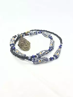 African Trade Beads With Metal Face 26cm Necklace • $58.12