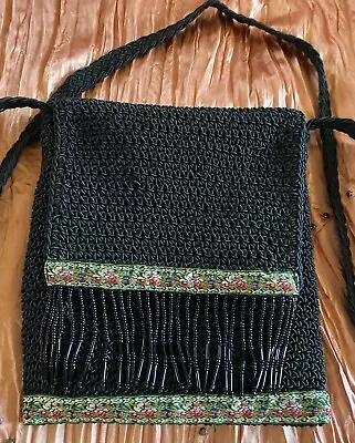 Vintage Crochet Evening Bag Beaded Crossbody By Marlo 1970's • $18