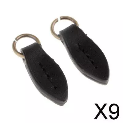 9X Vintage PU Leather Zipper Pull Zipp Puller Leaf Shape Sewing Fastener Black • $22.72