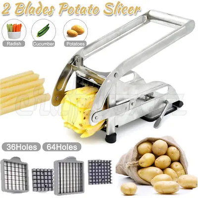 Stainless French Fries Slicer Potato Chip Cutter Chipper Chopper Maker +2 Blades • $17.55