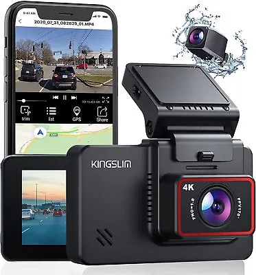 $139.99 • Buy Kingslim D4 Car Dash Cam 4K UHD WiFi & GPS Video Recorder Camera Dual Lens 1080P