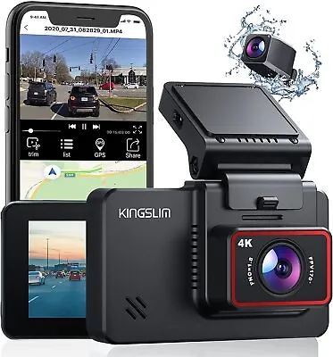 Kingslim D4 Car Dash Cam UHD 4K Recorder Camera WiFi & GPS Video Dual Lens 1080P • $114.23