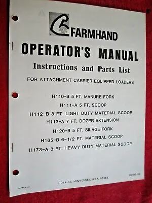 Farmhand H110-b Manure Fork H111 H112 H165 H173 Material Scoop Parts Manual • $15