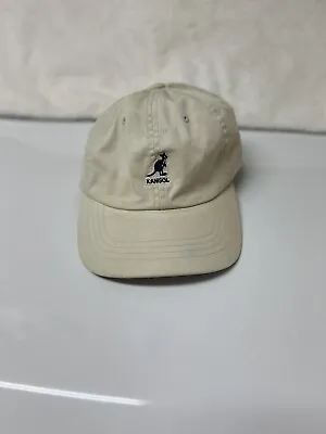 Kangol White Washed Baseball Cap Hat Brown Leather Strapback Dark Blue Logo • $15