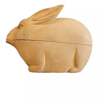 Vintage Wooden Rabbit Box Trinkit Carved Hare Great Easter Bunny Hidden Hollow • $59.99