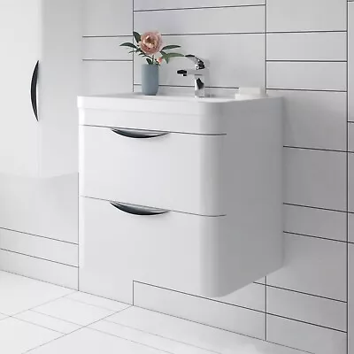 Nuie Parade Wall Hung 2-Drawer Vanity Unit & Polymarble Basin Gloss White Modern • £299.95