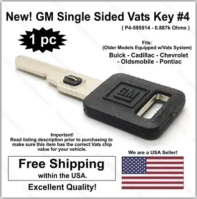 New! GM Genuine OEM Single Sided Uncut Ignition Vats Logo Key Blank W/ Chip #4 • $18.95