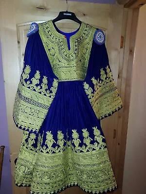  Vintage Afghani Kuchi Dress -Tribal Beaded Dk. Blue Velvet & Gold Beaded. NEW • $95