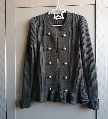 M&S Collection Black Wool & Mohair Blend Military Style Zip Cardigan UK 16 • £3.49