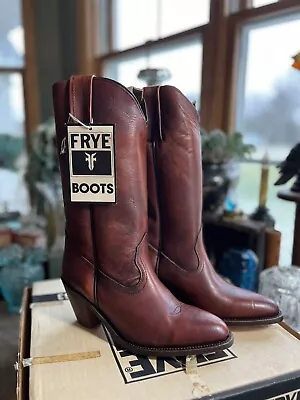 Vtg Frye Boots 7104 Western Burnt Cherry Heeled Boots With Original Box Size 8.5 • $131.21