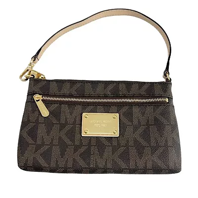 Michael Kors Jet Set Large Wristlet Brown Handbag Monogram • $79.99