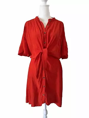 EUC Zara Orange Coral  Buttoned Midi Tie Front  Dress Size Medium • $17.99