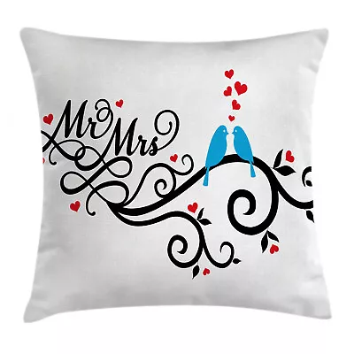 Romance Throw Pillow Cushion Cover Mr. Mrs. Birds Branch • £25.99