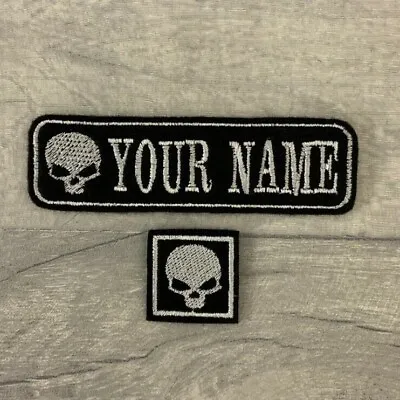 Personalised 1 Line Skull Name Patch Biker Badge Embroidered Patch Felt Cordura • £1.50